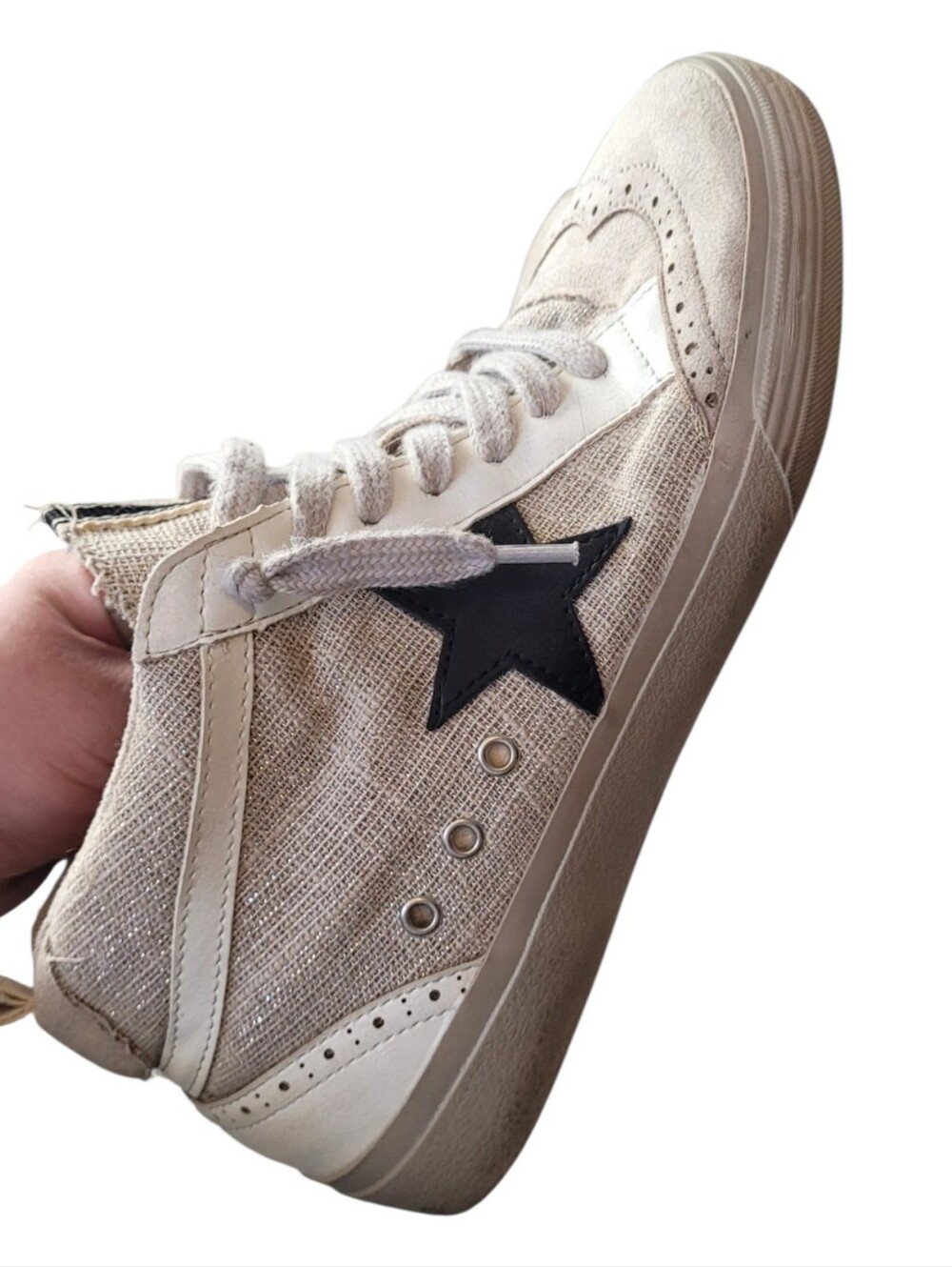 ShuShop Paulina Casual Women's Beige Star Accent Sneakers Size 7.5
